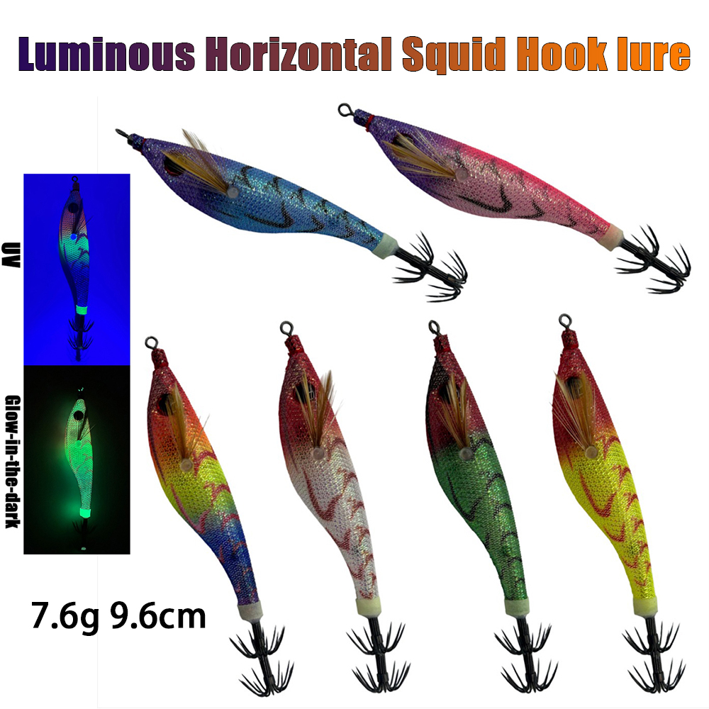 Fishing Hook Jig - 7,6g 9,6cm UV Horizontaler Holz-Jigging-Haken für